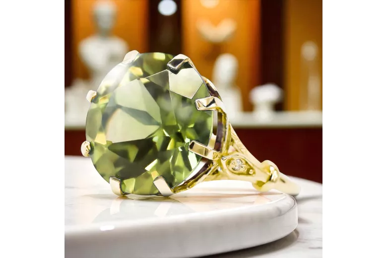 Винтидж бижута Пръстен Жълт перидот 14K жълто злато vrc073y